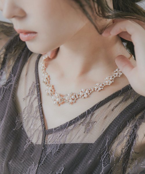 パーティー アクセサリー ネックレス パール チョーカー シンプル シルバー ビジュー プリンセス ゴールド イミテーションパール おしゃれ 大きめ ドレス ニアナ Niana Magaseek