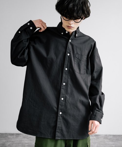 シャツ メンズ レディース 長袖 無地 ボタンダウン ポロカラー オーバーサイズ ビッグシルエット きれいめ カジュアル オックスフォード 綿 ワーク シンプル ロッキーモンロー Rocky Monroe Magaseek