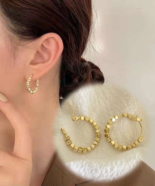 shoppinggo/フープピアス リングピアス 小振り 金属アレルギー対応 ピアリング ファッションピアス 小さめ 重ね付け ビジュー/504263021