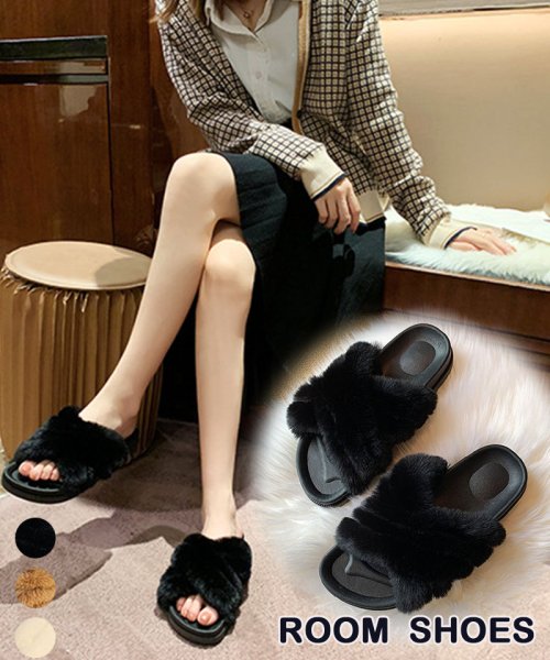 セール 冬スリッパ もこもこ 可愛い ルームシューズ レディース スリッパ フェイクファー サンダル 女性 滑り止め 外出靴 柔らか 防寒 保温 セイヘイショップ Seiheishop Magaseek
