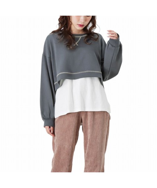 MAC HOUSE(women)(マックハウス（レディース）)/Howdy Marie ハウディーマリー フェイクレイヤードプルオーバー GL－1241617/チャコール