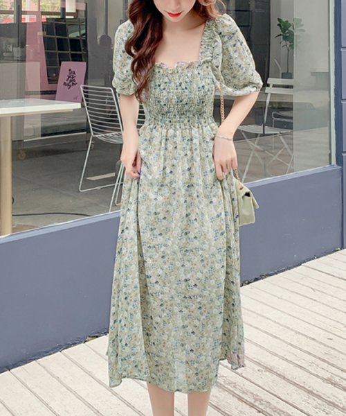 セール ドゥーベル Doux Belle 花柄シフォンワンピース フリル 細身 ウエストゴム Magaseek セール ドゥーベル Doux Belle 花柄シフォンワンピース フリル 細身 ウエストゴム Magaseek
