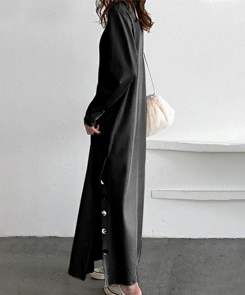 セール 秋冬 マキシワンピース 長袖 Uネックスリットaライン ドゥーベル Doux Belle Magaseek