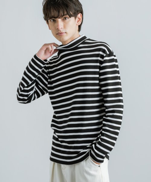 ロンt ハイネック メンズ レディース Tシャツ 長袖 カットソー モックネック ボトルネック ボーダー スムース カジュアル きれいめ 重ね着 柔らかい イン ロッキーモンロー Rocky Monroe Magaseek