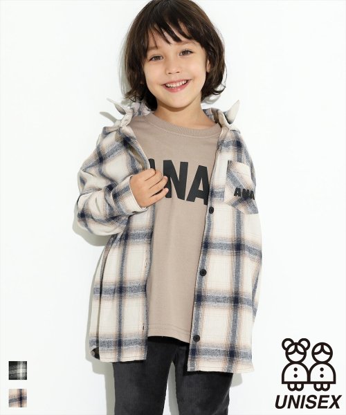 ANAP KIDS(アナップキッズ)/チェックロングシャツ/ベージュ