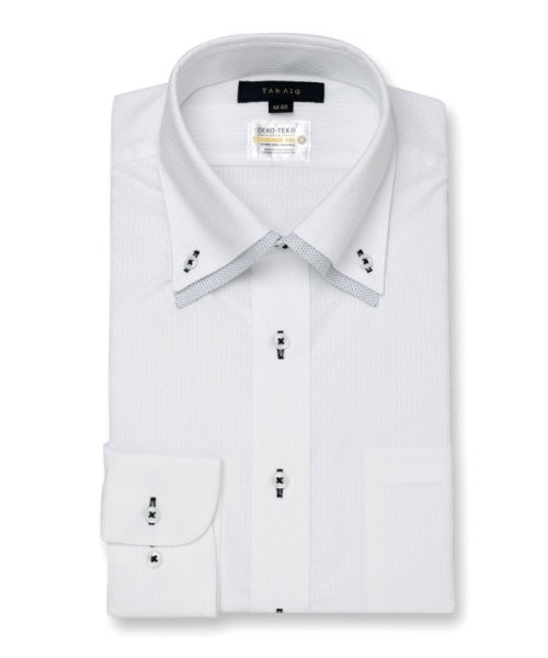 TAKA-Q(タカキュー)/形態安定 吸水速乾 スタンダードフィット 2枚衿ドゥエ 長袖 ワイシャツ/ホワイト