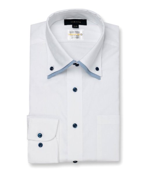 TAKA-Q(タカキュー)/形態安定 吸水速乾 スタンダードフィット 2枚衿ドゥエ 長袖 ワイシャツ/ホワイト