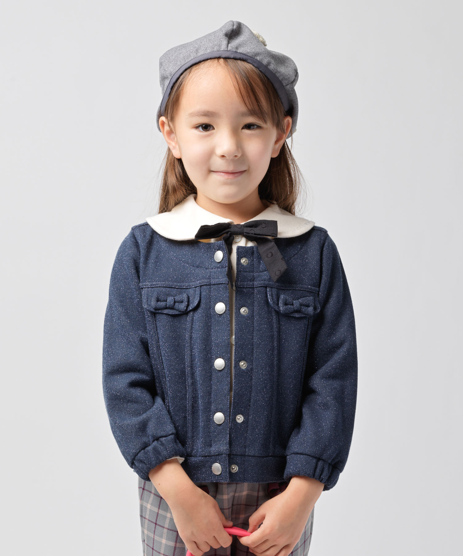 セール】KP(ケーピー)デニム風ラメ裏毛のジャケット(110-130cm