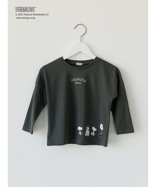 KOE(コエ)/PEANUTS スヌーピーロングTシャツ/チャコールグレー