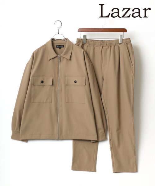 LAZAR(ラザル)/【Lazar】【セットアップ】 マルチストレッチ ジップシャツジャケット＆テーパードパンツ メンズ 上下 セット /ベージュ