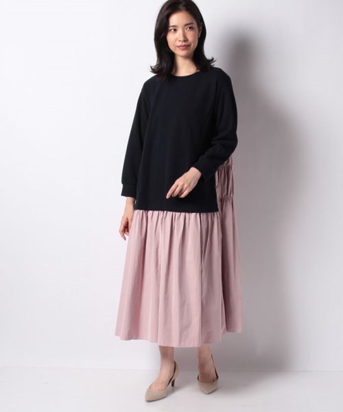 紺 ピンク切り替えワンピース Double Double Magaseek