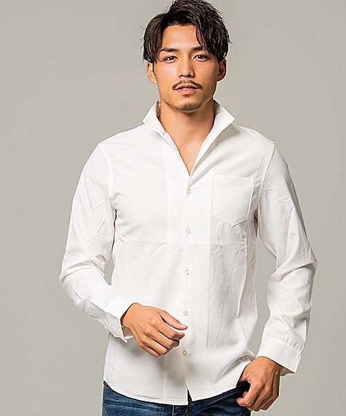 Rumsoda ワイヤー入りイタリアンカラー長袖ラインストーンシャツ メンズ 長袖 トップス インナー カジュアルシャツ イタリアンカラー 立ち襟 ワイヤー入り エスビーセレクト Sb Select Magaseek