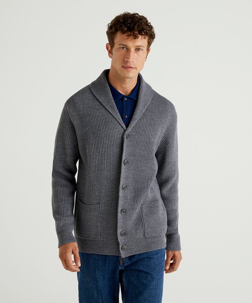 セール ウールショールカラーニットジャケット ベネトン メンズ Benetton Mens Magaseek