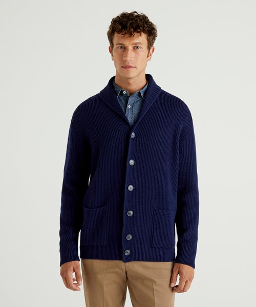 セール ウールショールカラーニットジャケット ベネトン メンズ Benetton Mens Magaseek