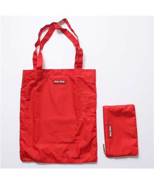 【MIUMIU(ミュウミュウ)】5RM010 2DUN ナイロン エコバッグ トートバッグ ポーチ付き 折り畳み式 鞄 レディース