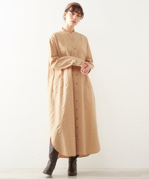 セール 綿100 さりげなくレーシーなジャガード素材がフェミニン ヨークシャツワンピース メルローズ クレール Melrose Claire Magaseek