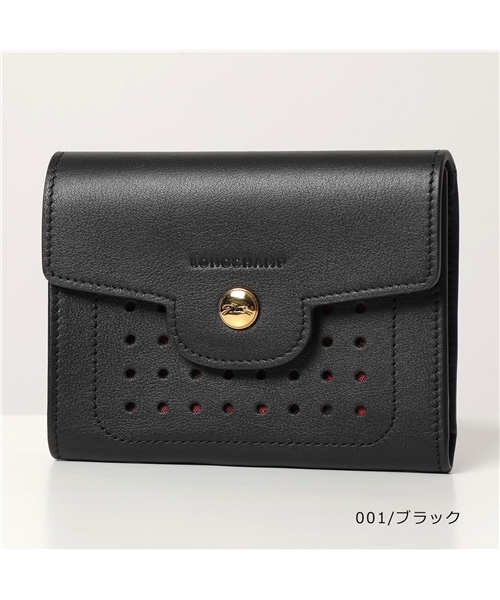 LONGCHAMP ロンシャンレザーミニ折り財布ネイビー