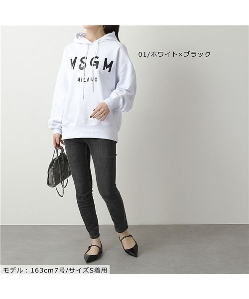 MSGM(MSGM)/【MSGM(エムエスジーエム)】3041MDM88 2000MDM515  オーバーサイズ パーカー スウェット トレーナー ロゴ ライト生地 レディース/ホワイト×ブラック