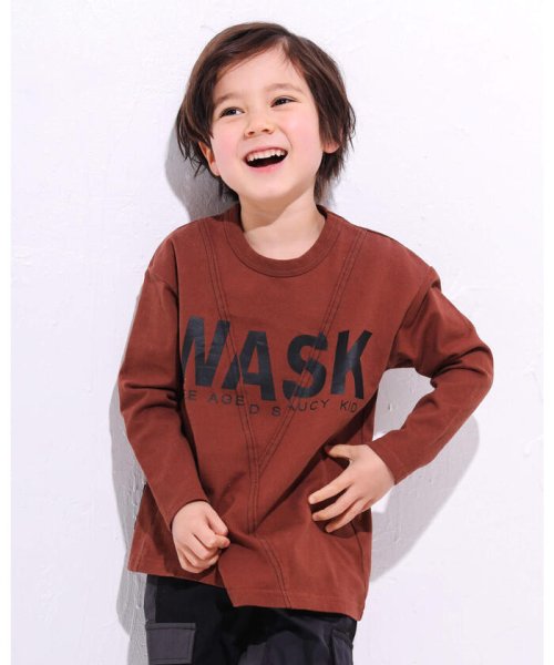 WASK(ワスク)/ロゴプリント 切り替え ビッグ Tシャツ (100~160cm)/ブラウン