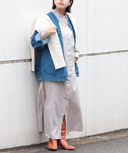 Web限定 ストライプフリル衿シャツワンピース ノーリーズ Nolley S Magaseek