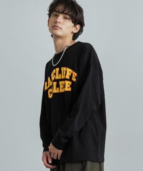 Rocky Monroe(ロッキーモンロー)/カレッジTシャツ メンズ レディース カジュアル アメカジ 長袖T ロンT カットソー 綿 コットン 天竺 ビッグシルエット オーバーサイズ お揃い ペア ギフ/ブラック系1