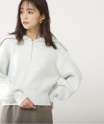 N Natural Beauty Basic(エヌナチュラルビューティベーシック)/ジップアップビッグカラーニット/ライトグリーン