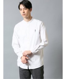 TAKA-Q(タカキュー)/ストレッチオックス バンドカラー長袖シャツ/ホワイト