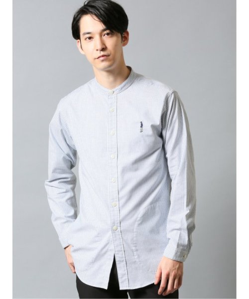 TAKA-Q(タカキュー)/ストレッチオックス バンドカラー長袖シャツ/ネイビー