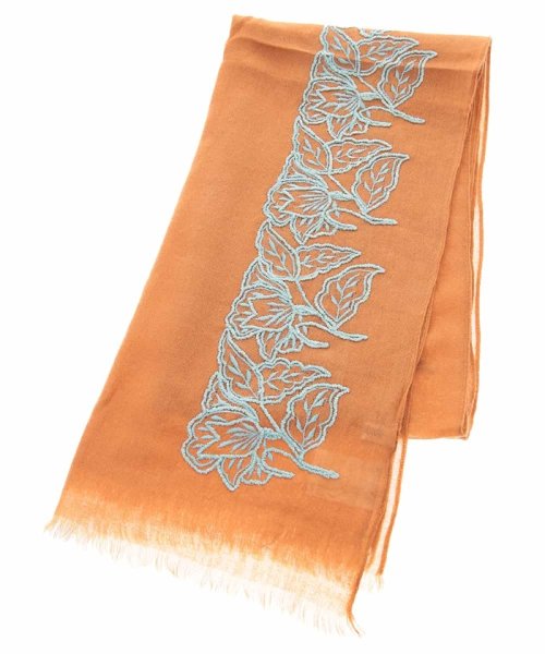 Jocomomola(ホコモモラ)/デザイン刺繍ウールストール/オレンジ
