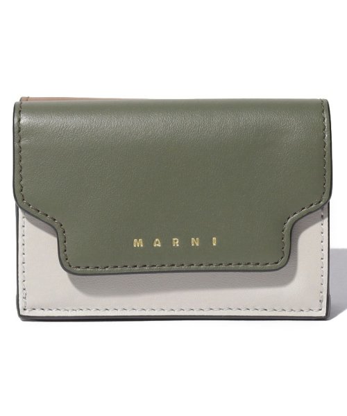 MARNI(マルニ)/【MARNI】マル二 三つ折り財布 PFMOW02U23 LV589 TRIFOLD YEN WALLET/グリーン×ブラウン