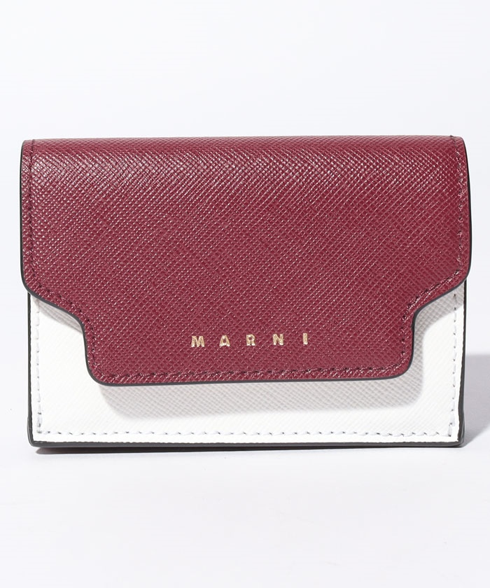 マルニ MARNI 財布 三つ折り財布　ワインレッド　ホワイト