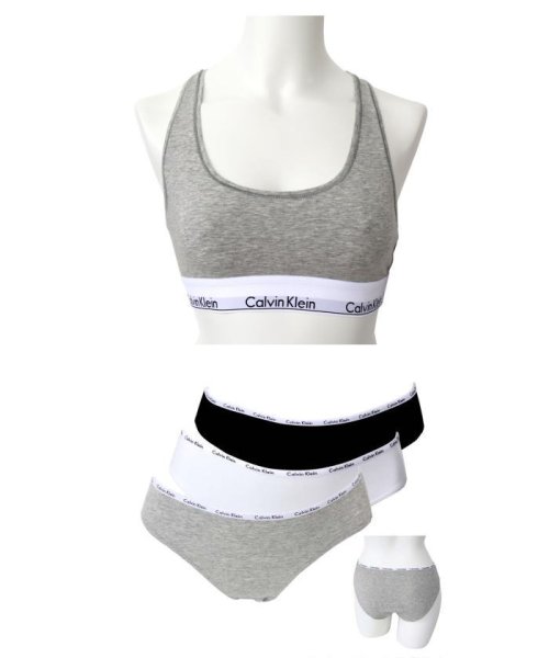 Calvin Klein(カルバンクライン)/カルバンクラインモダンコットンブラ　レディース　グレー CALVIN KLEIN T　 S/M/L/XL 13785＆カルバンクラインコットンストレッチビキニシ/ブラック