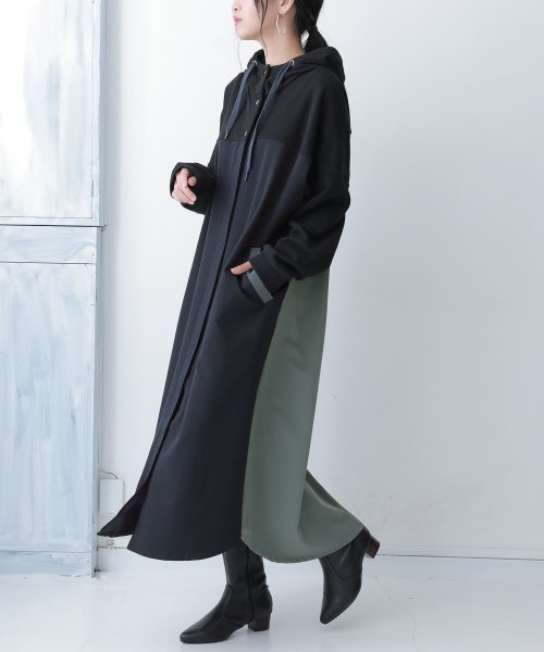 セール 異素材配色パーカーワンピース オシャレウォーカー Osharewalker Magaseek