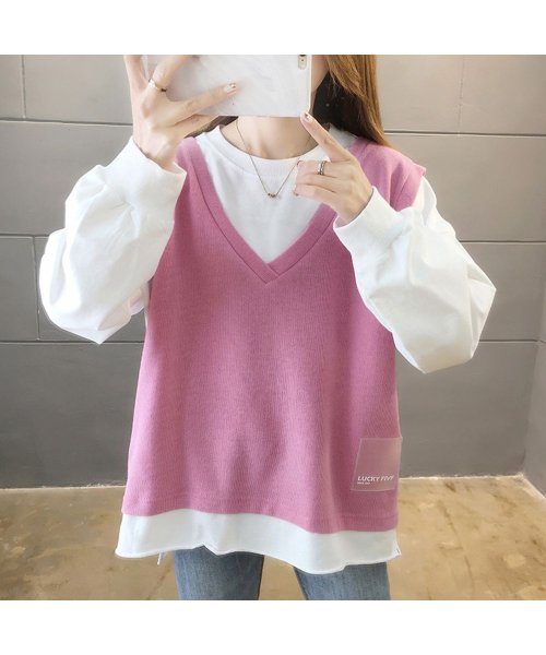 セール ニットベスト 重ね着風 トレーナー 韓国 ミニミニストア Miniministore Magaseek