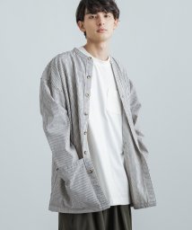 バンドカラーシャツ ガーデニングシャツ シャツコート ジャケット メンズ レディース コットン ヒッコリーストライプ ノーカラー スタンドカラー ビッグシルエッ ロッキーモンロー Rocky Monroe Magaseek