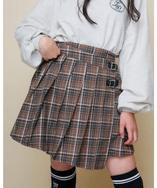 ZIDDY(ジディー)/【ニコ☆プチ掲載】 チェック柄 プリーツ 巻き スカート パンツ（130cm~1/ベージュ系