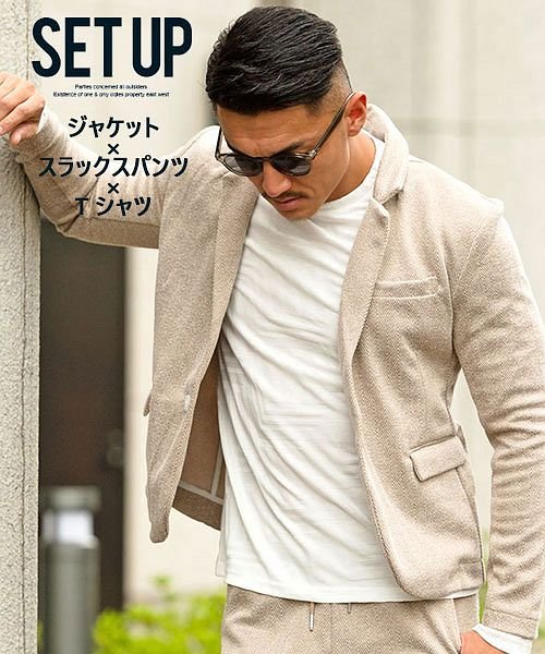 Cavaria 1bジャケット パンツ クルーネック長袖tシャツ3点セット セットアップ メンズ Set Up 上下 3点セット テーラードジャケット イージー キャバリア Cavaria Magaseek