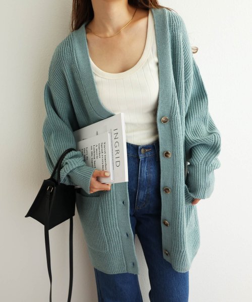 セール アクリルナイロン片畦編み長袖オーバーサイズニットカーディガン アンドミー And Me Magaseek