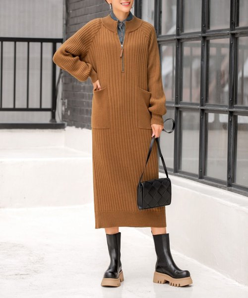 Luxe コットンリブ編みジップアップワンピースb スタイルデリ Style Deli Magaseek