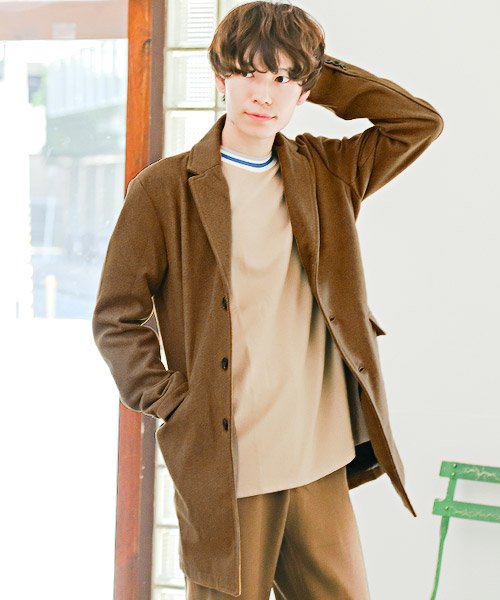 セール ウール混チェスターコート チェスターコート メンズ コート ロング丈 ウール 無地 ラグスタイル Luxstyle Magaseek