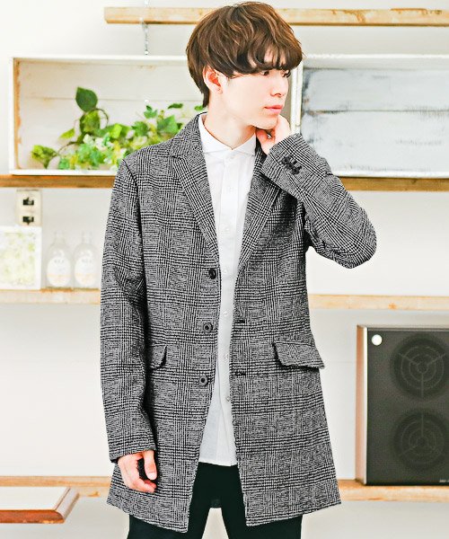 セール ウール混チェスターコート チェスターコート メンズ コート ロング丈 ウール 総柄 ラグスタイル Luxstyle Magaseek