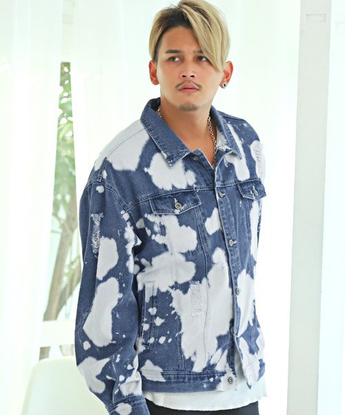 セール オーバーサイズダメージデニムジャケット デニムジャケット メンズ ビッグシルエット Gジャン タイダイ ラグスタイル Luxstyle Magaseek