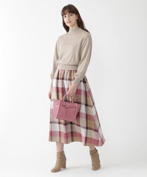 クレストブリッジチェックエアリーツイルニットコンビマキシワンピース  