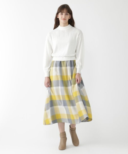 クレストブリッジチェックエアリーツイルニットコンビマキシワンピース  