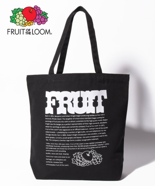 FRUIT OF THE LOOM(フルーツオブザルーム)/FRUIT OF THE LOOM LOGO PRINT PL TOTE ロゴプリントトートバッグ/ﾁｬｺｰﾙ