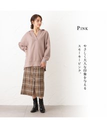 MAC HOUSE(women)(マックハウス（レディース）)/NAVY ネイビー ポンチ素材 ハンサムスウェット Vネックパーカー 133－3441/ピンク