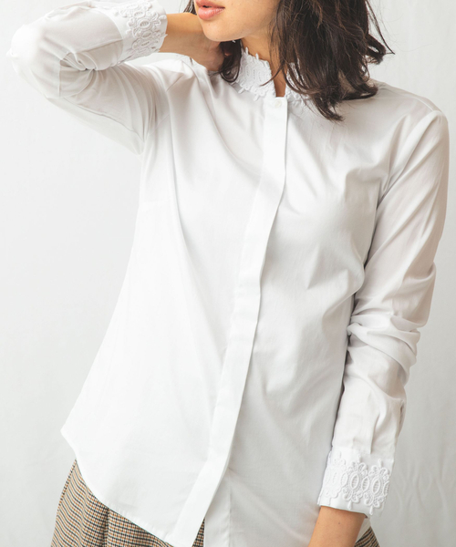 特上美品 【NARACAMICIE】未使用品 レーススタンドカラー 長袖シャツ