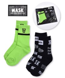 WASK(ワスク)/ライン + ロゴ柄 2P ソックス (15~24cm)/グリーン