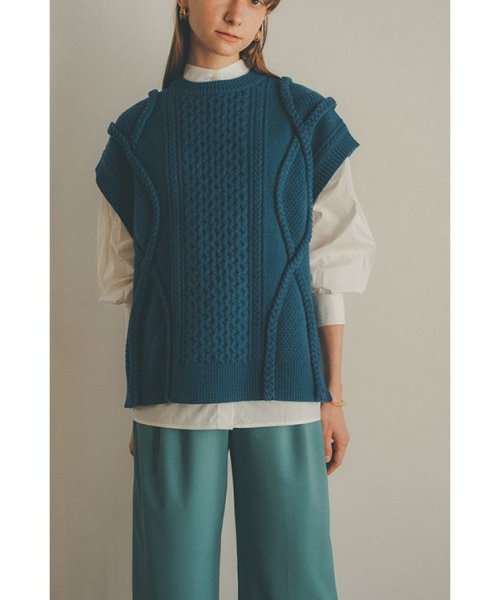 CLANE(クラネ)/3D CABLE SLIT KNIT VEST/BLUE