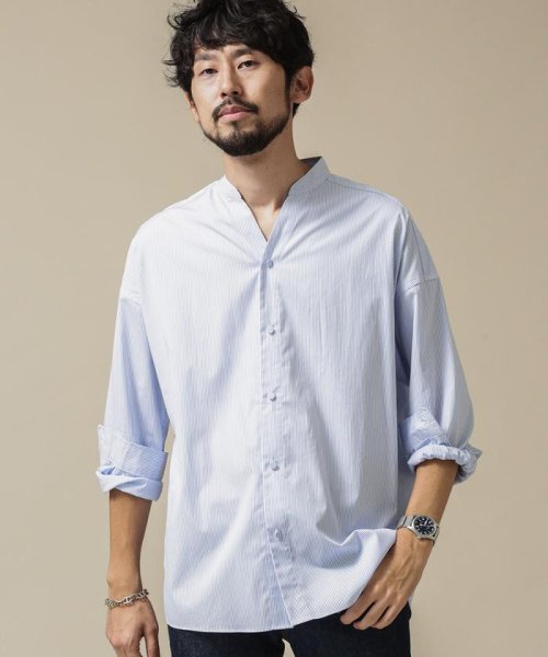 セール 大人のワイドシャツ Stripe バンドカラー ナノ ユニバース Nano Universe Magaseek